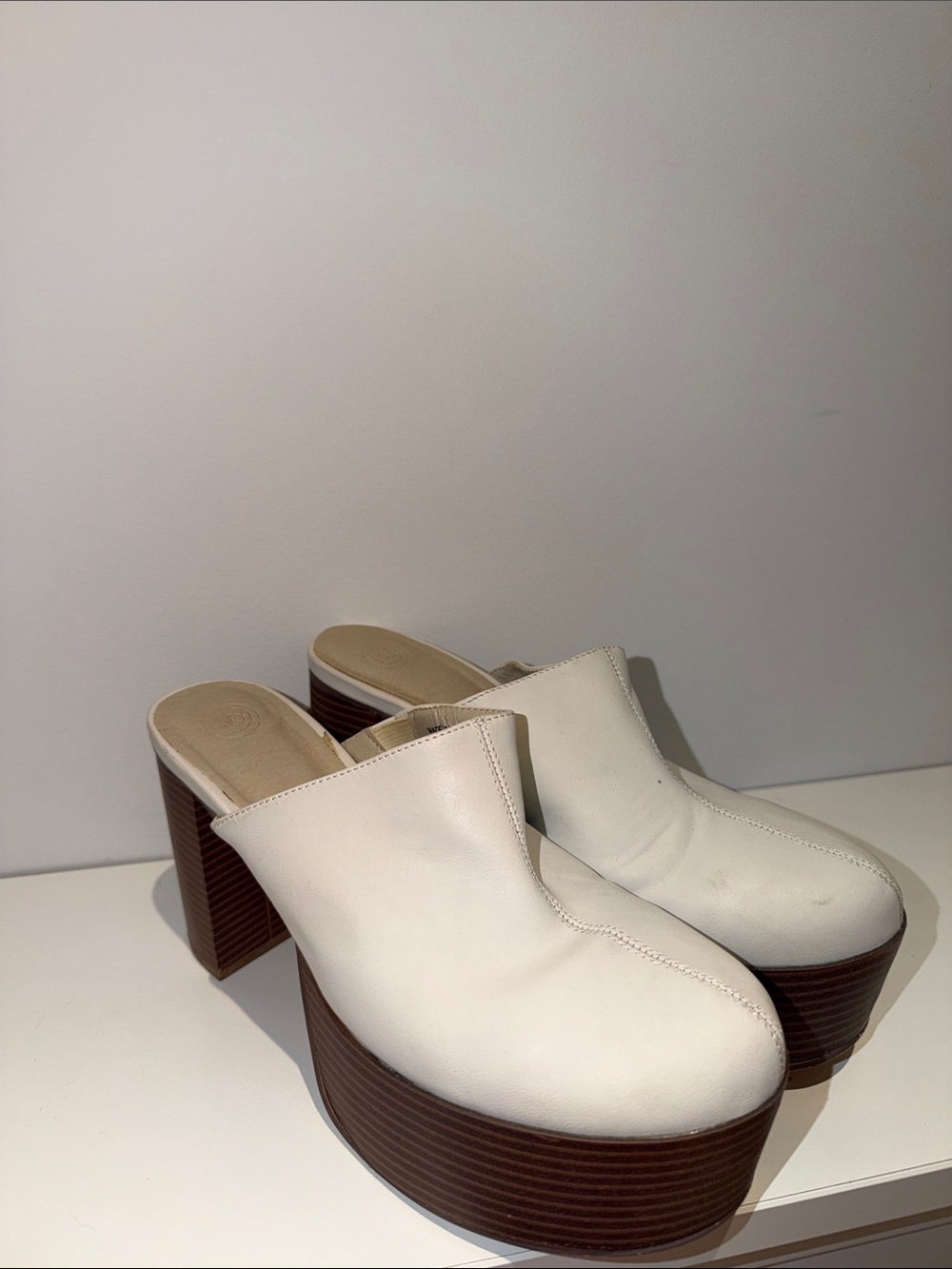 Urban Outfitters White Platform Mule Heels